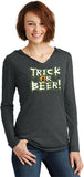 Ladies Halloween T-shirt Trick or Beer Tri Blend Hoodie - Yoga Clothing for You