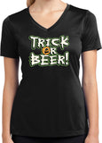 Ladies Halloween T-shirt Trick or Beer Moisture Wicking V-Neck - Yoga Clothing for You