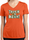 Ladies Halloween T-shirt Trick or Beer Moisture Wicking V-Neck - Yoga Clothing for You