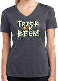 Ladies Halloween T-shirt Trick or Beer Moisture Wicking V-Neck - Yoga Clothing for You