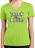Ladies Halloween T-shirt Trick or Beer Moisture Wicking V-Neck - Yoga Clothing for You