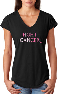 Ladies Breast Cancer T-shirt I Can Fight Cancer Triblend V-Neck - Yoga Clothing for You