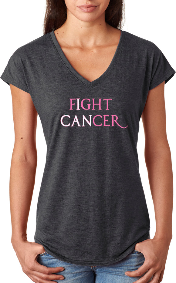 Ladies Breast Cancer T-shirt I Can Fight Cancer Triblend V-Neck - Yoga Clothing for You