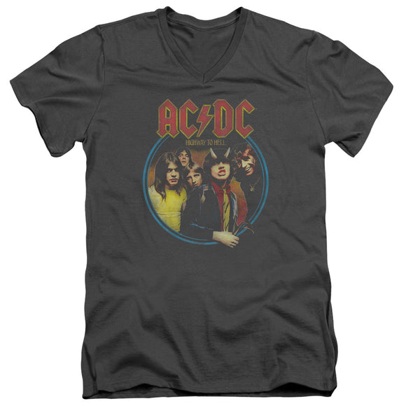 AC/DC Highway to Hell Group Photo Charcoal V-neck Shirt - Yoga Clothing for You
