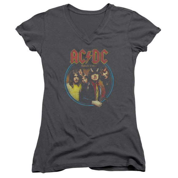AC/DC Highway to Hell Group Photo Juniors V-neck Shirt - Yoga Clothing for You