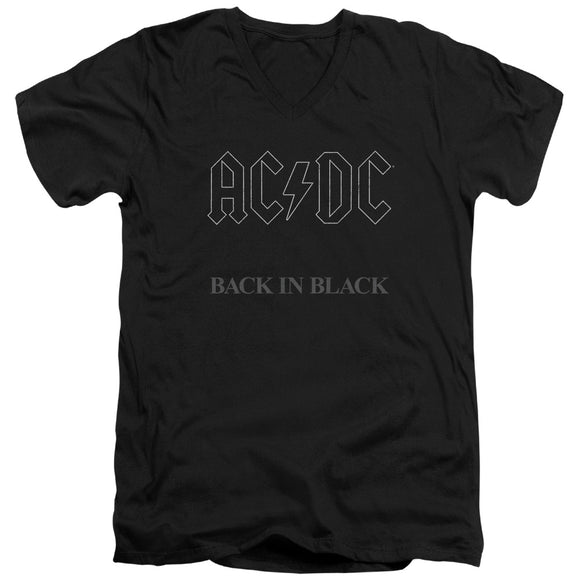 Mens AC/DC T-Shirt Back in Black Slim Fit V-Neck Shirt - Yoga Clothing for You