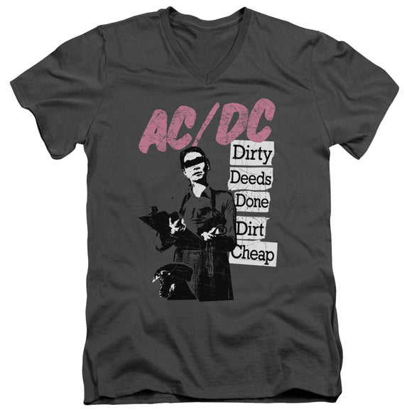AC/DC Dirty Deeds Done Dirt Cheap Charcoal V-neck Shirt - Yoga Clothing for You