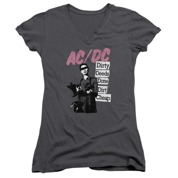 AC/DC Dirty Deeds Done Dirt Cheap Juniors V-neck Shirt - Yoga Clothing for You