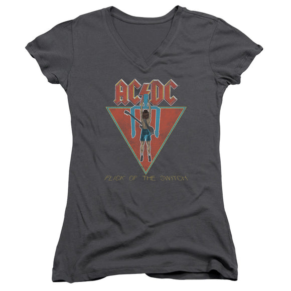Juniors AC/DC T-Shirt Flick of The Switch V-Neck Shirt - Yoga Clothing for You