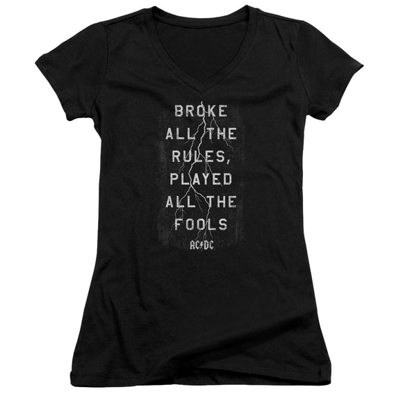 AC/DC Thunderstruck Song Lyrics Juniors V-neck Shirt - Yoga Clothing for You