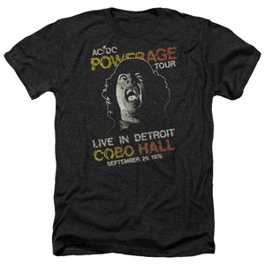 AC/DC 1976 Powerage Tour Live in Detroit Black Heather T-shirt - Yoga Clothing for You