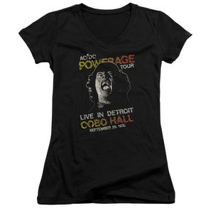 AC/DC 1976 Powerage Tour Live in Detroit Juniors V-neck Shirt - Yoga Clothing for You