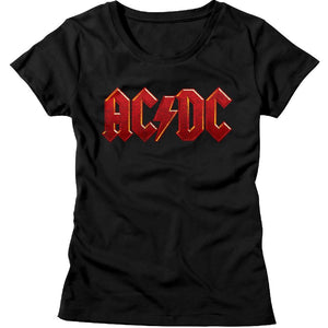 AC/DC Ladies T-Shirt Distressed Red Logo Black Tee - Yoga Clothing for You