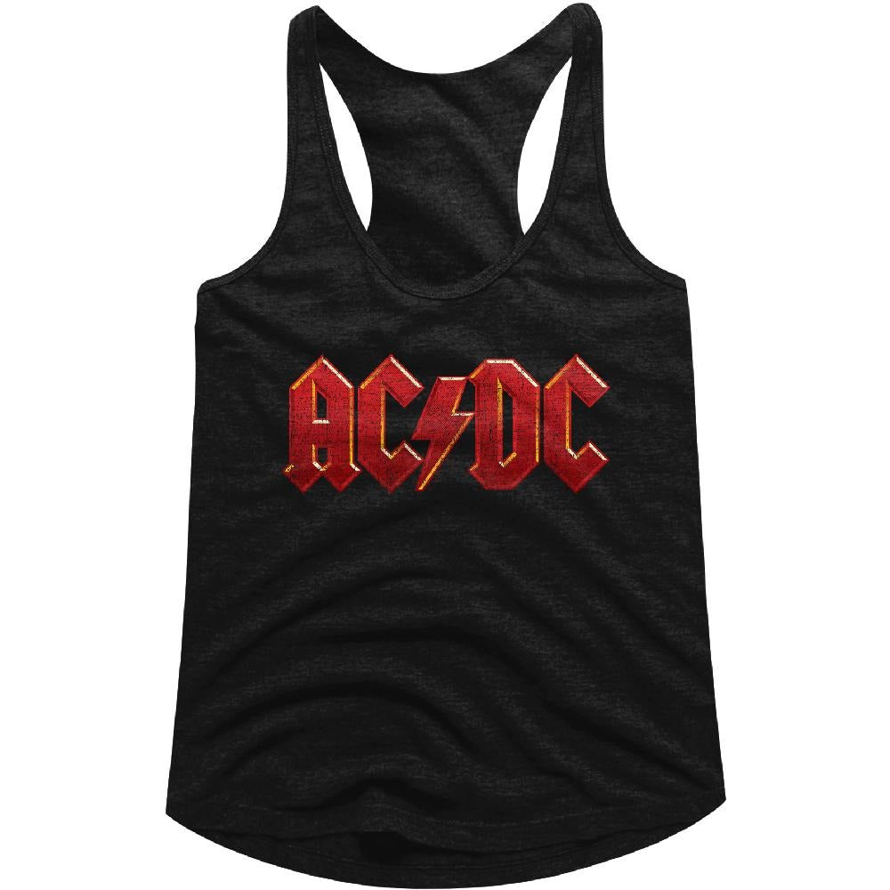 AC/DC Ladies Racerback Tanktop Distressed Red Logo Black Tank