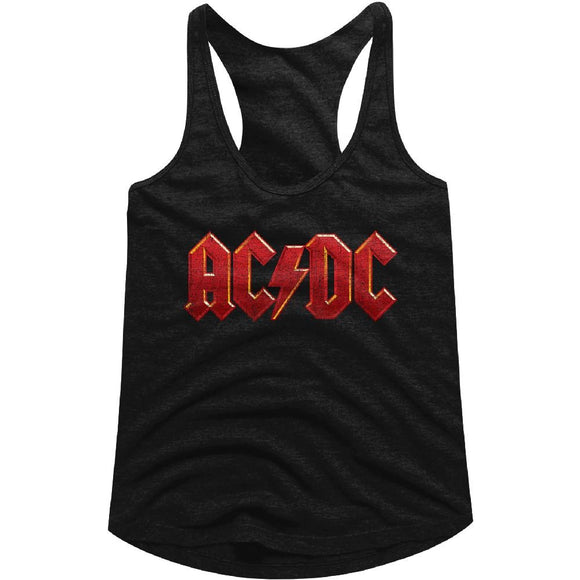 AC/DC Ladies Racerback Tanktop Distressed Red Logo Black Tank - Yoga Clothing for You