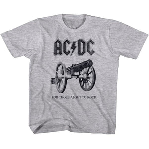 AC/DC Kids T-Shirt For Those About To Rock Grey Heather Tee - Yoga Clothing for You