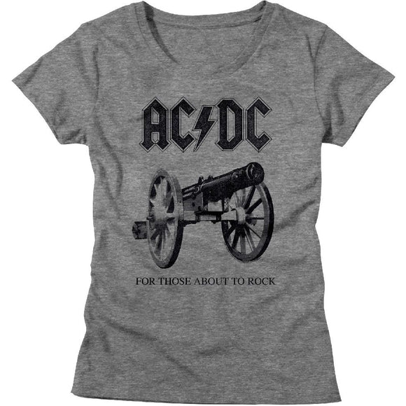 AC/DC Ladies T-Shirt For Those About To Rock Grey Heather Tee - Yoga Clothing for You