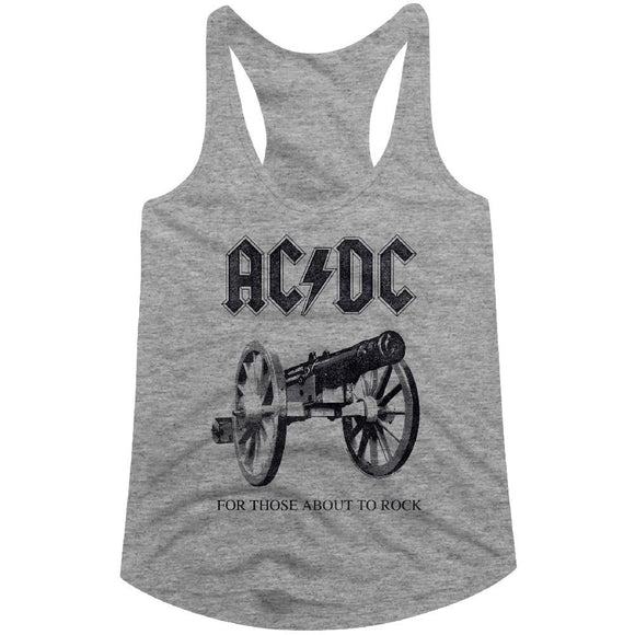 AC/DC Ladies Racerback Tanktop For Those About To Rock Grey Heather Tank - Yoga Clothing for You
