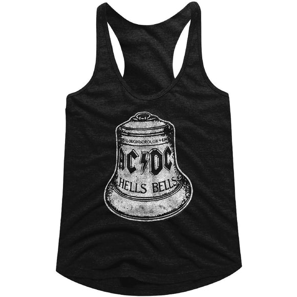 AC/DC Ladies Racerback Tanktop Distressed Hell Bells Black Tank - Yoga Clothing for You