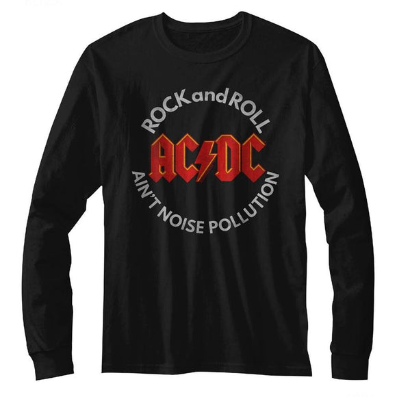 AC/DC Long Sleeve T-Shirt Rock and Roll Aint Noise Pollution Black Tee - Yoga Clothing for You