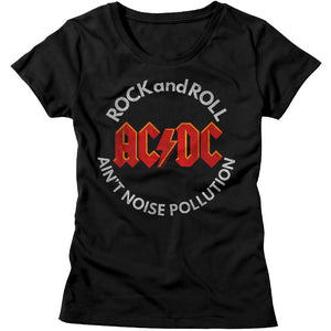 AC/DC Ladies T-Shirt Rock and Roll Aint Noise Pollution Black Tee - Yoga Clothing for You