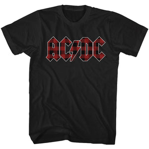 AC/DC Plaid Lightning Bolt Logo Black Tall T-shirt - Yoga Clothing for You