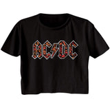 AC/DC Leopard Print Logo Ladies Black Crop Shirt - Yoga Clothing for You