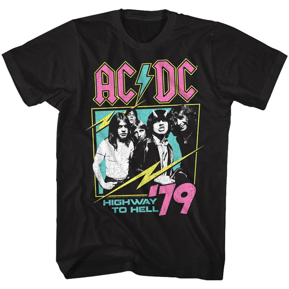 AC/DC Neon 1979 Highway to Hell Album Photo Black T-shirt - Yoga Clothing for You