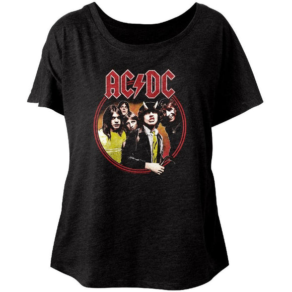 AC/DC Ladies Dolman T-Shirt Highway To Hell Circle Black Tee - Yoga Clothing for You