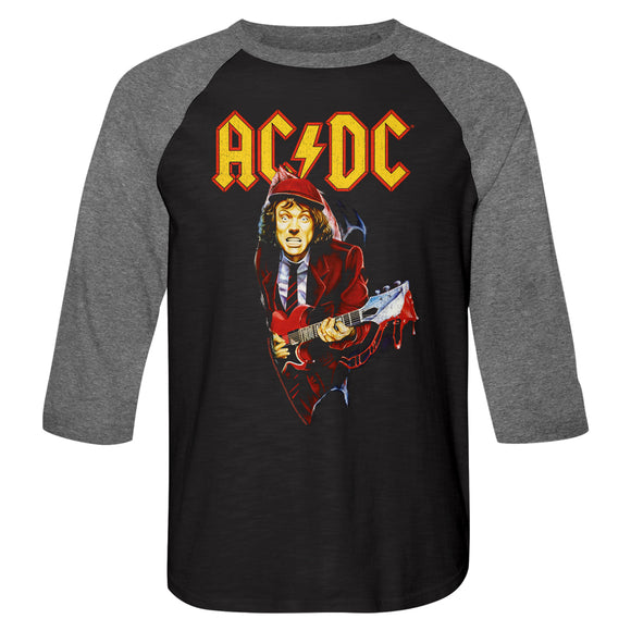 AC/DC Angus Young Bloody Guitar Black/Grey 3/4 Sleeve Raglan T-shirt - Yoga Clothing for You