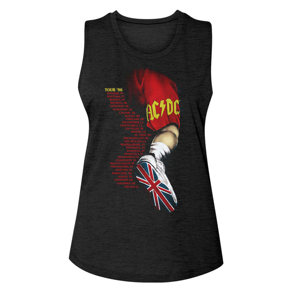 AC/DC 1996 Ballbreaker World Tour Ladies Sleeveless Crew Neck Slub Black Tee Shirt - Yoga Clothing for You