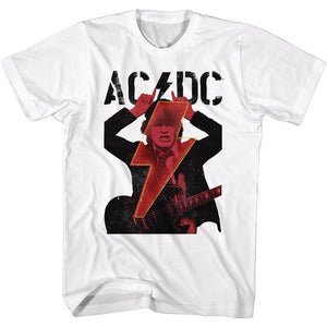AC/DC Angus Young Horns Lightning Bolt White Tall T-shirt - Yoga Clothing for You
