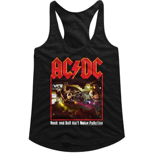 AC/DC Ladies Racerback Tanktop Rock & Roll Ain't Pollution Poster Black Tank - Yoga Clothing for You