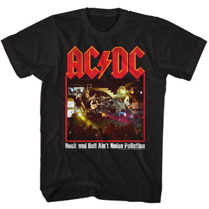 AC/DC Tall T-Shirt Rock And Roll Ain't Pollution Poster Black Tee - Yoga Clothing for You