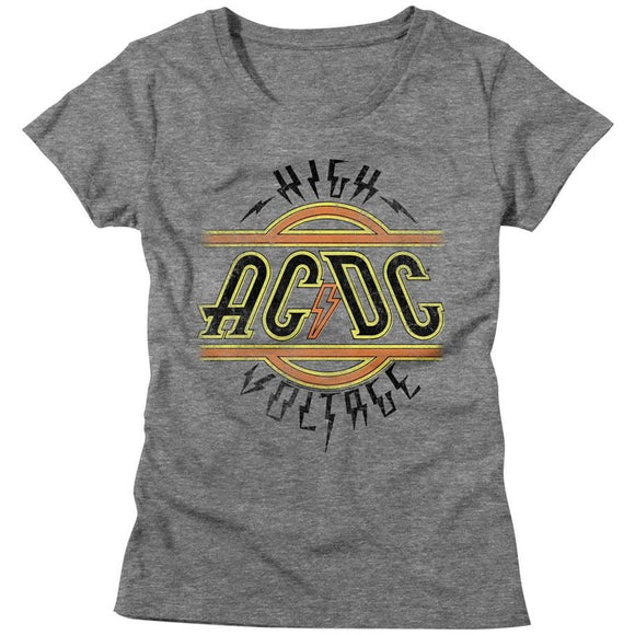 AC/DC Ladies T-Shirt High Voltage Logo Grey Heather Tee - Yoga Clothing for You