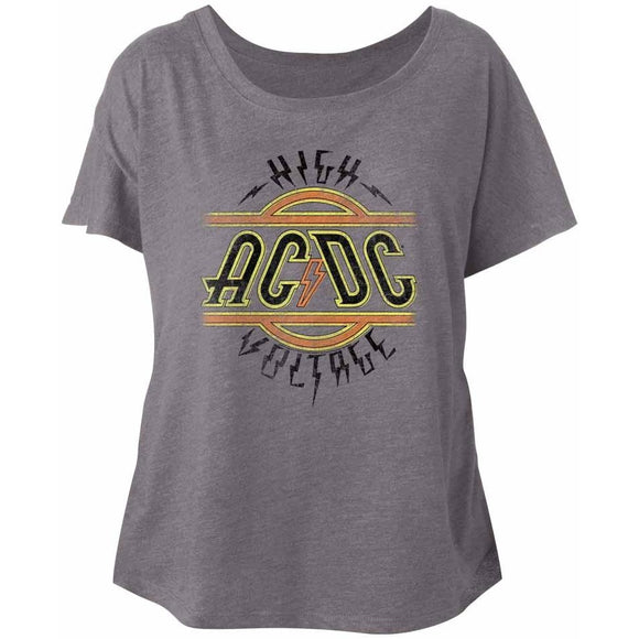 AC/DC Ladies Dolman T-Shirt High Voltage Logo Grey Heather Tee - Yoga Clothing for You