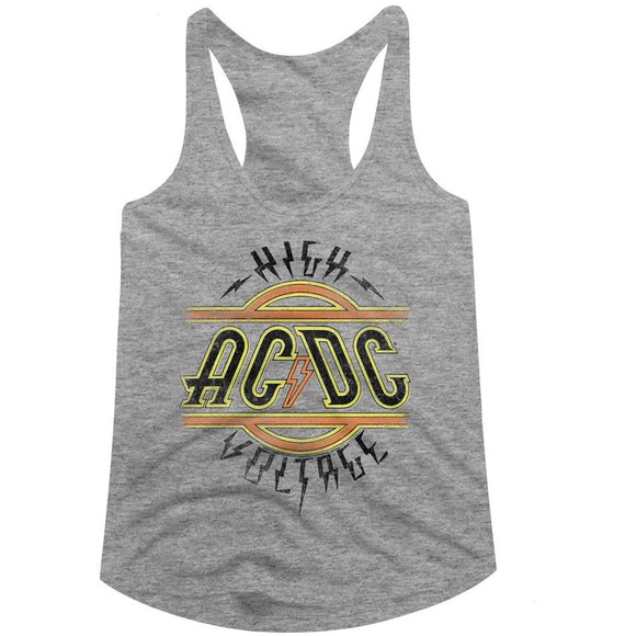 AC/DC Ladies Racerback Tanktop High Voltage Grey Heather Tank - Yoga Clothing for You