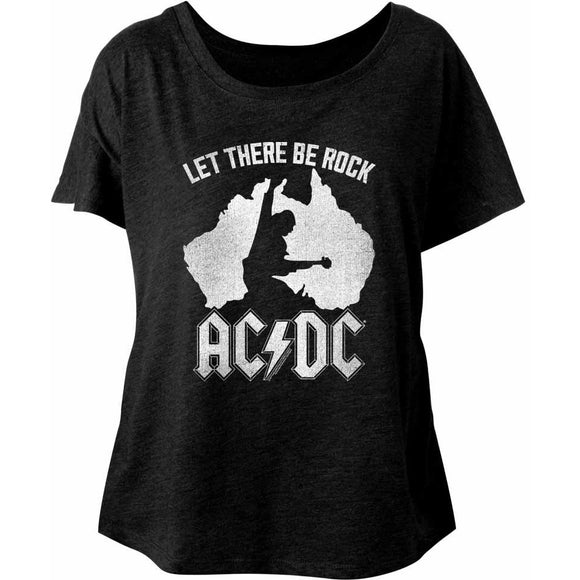 AC/DC Ladies Dolman T-Shirt Australia Let There Be Rock Black Tee - Yoga Clothing for You