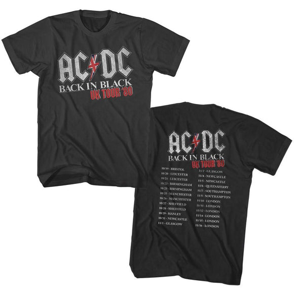 AC/DC T-Shirt Back In Black UK Tour '80 Concert Smoke Tee - Yoga Clothing for You