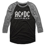 AC/DC Back in Black White Logo Black/Grey 3/4 Sleeve Raglan T-shirt - Yoga Clothing for You