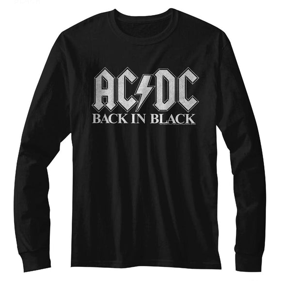 AC/DC Back in Black White Logo Black Long Sleeve Shirt - Yoga Clothing for You