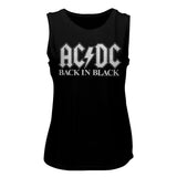 AC/DC Back in Black White Logo Ladies Sleeveless Muscle Black Tank Top - Yoga Clothing for You