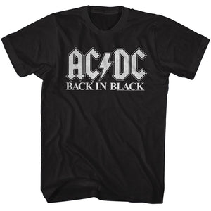 AC/DC Tall T-Shirt Back in Black White Logo Tee - Yoga Clothing for You