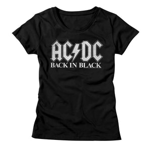 AC/DC Ladies T-Shirt Back in Black White Logo Tee - Yoga Clothing for You