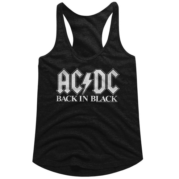 AC/DC Ladies Racerback Tanktop Back in Black White Logo Tank - Yoga Clothing for You