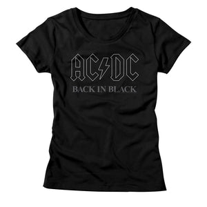 AC/DC Ladies T-Shirt Back in Black Logo Outline Tee - Yoga Clothing for You