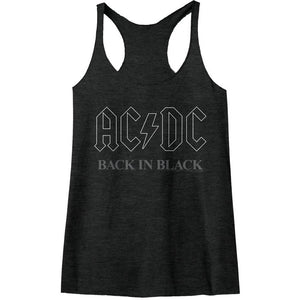AC/DC Ladies Racerback Tanktop Back In Black Logo Outline Raw Edge Tank - Yoga Clothing for You
