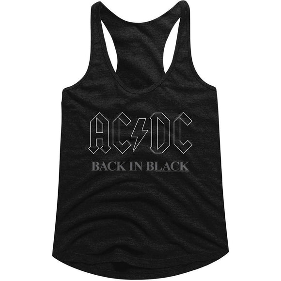 AC/DC Ladies Racerback Tanktop Back In Black Logo Outline Tank - Yoga Clothing for You