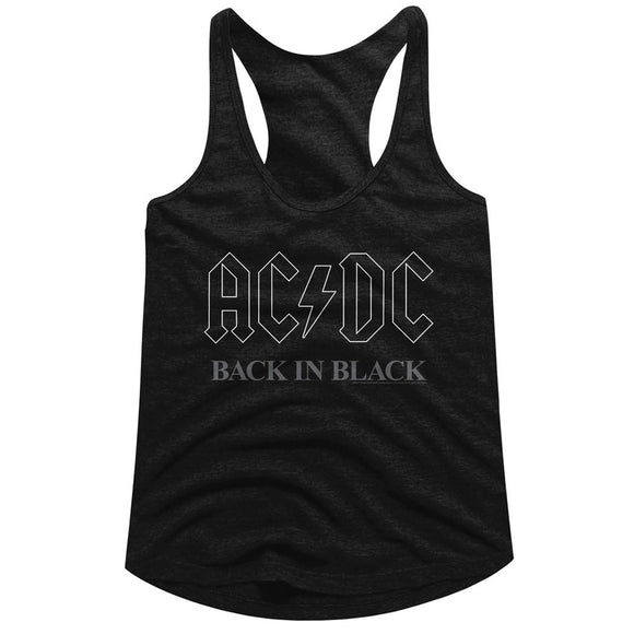 AC/DC Ladies Racerback Tanktop Back in Black Logo Outline Black Tank - Yoga Clothing for You