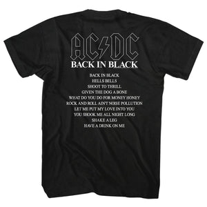 AC/DC Tall T-Shirt Back in Black Album Top Songs Tee - Yoga Clothing for You